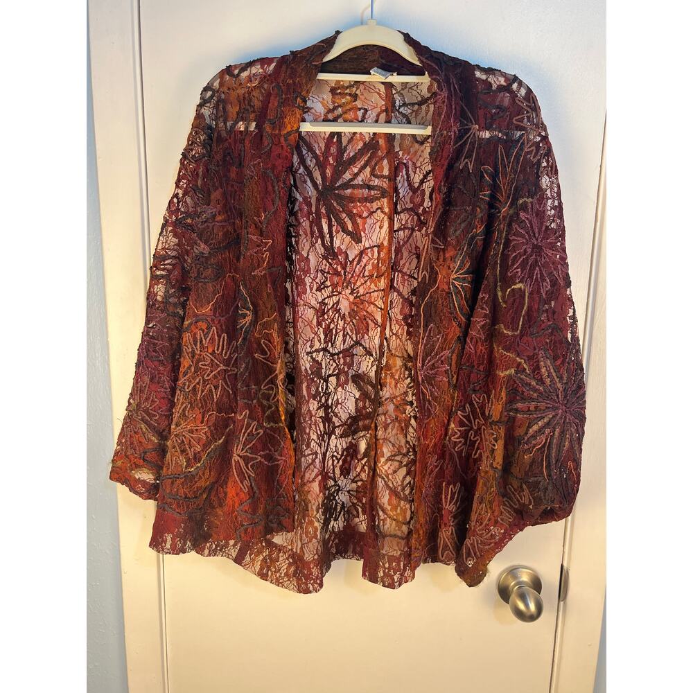 Chico's Drape Jacket Med/Large Floral Lace Dolman Sleeve Boho Whimsigoth Fall